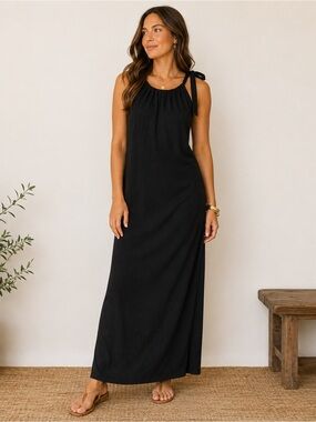 Cabi Bow Halter Maxi Dress Black Sleeveless Tie Shoulder Size Small 5383